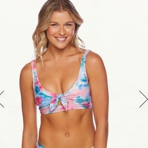 Twist of Fate Removable Soft Cup Tie Front Banded Swim Top Size Medium